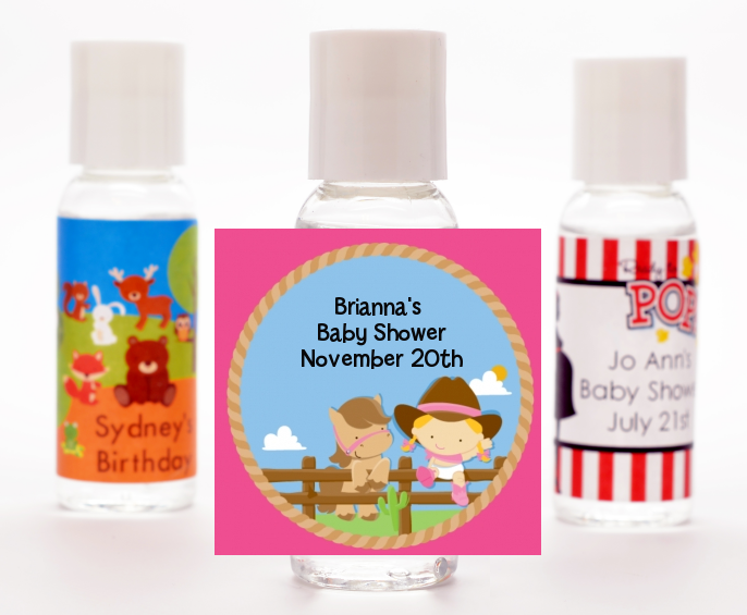  Little Cowgirl - Personalized Baby Shower Hand Sanitizers Favors pink
