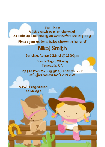 Little Cowgirl - Baby Shower Petite Invitations