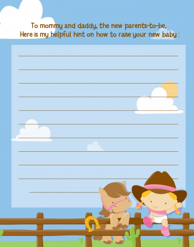 Little Cowgirl - Baby Shower Notes of Advice