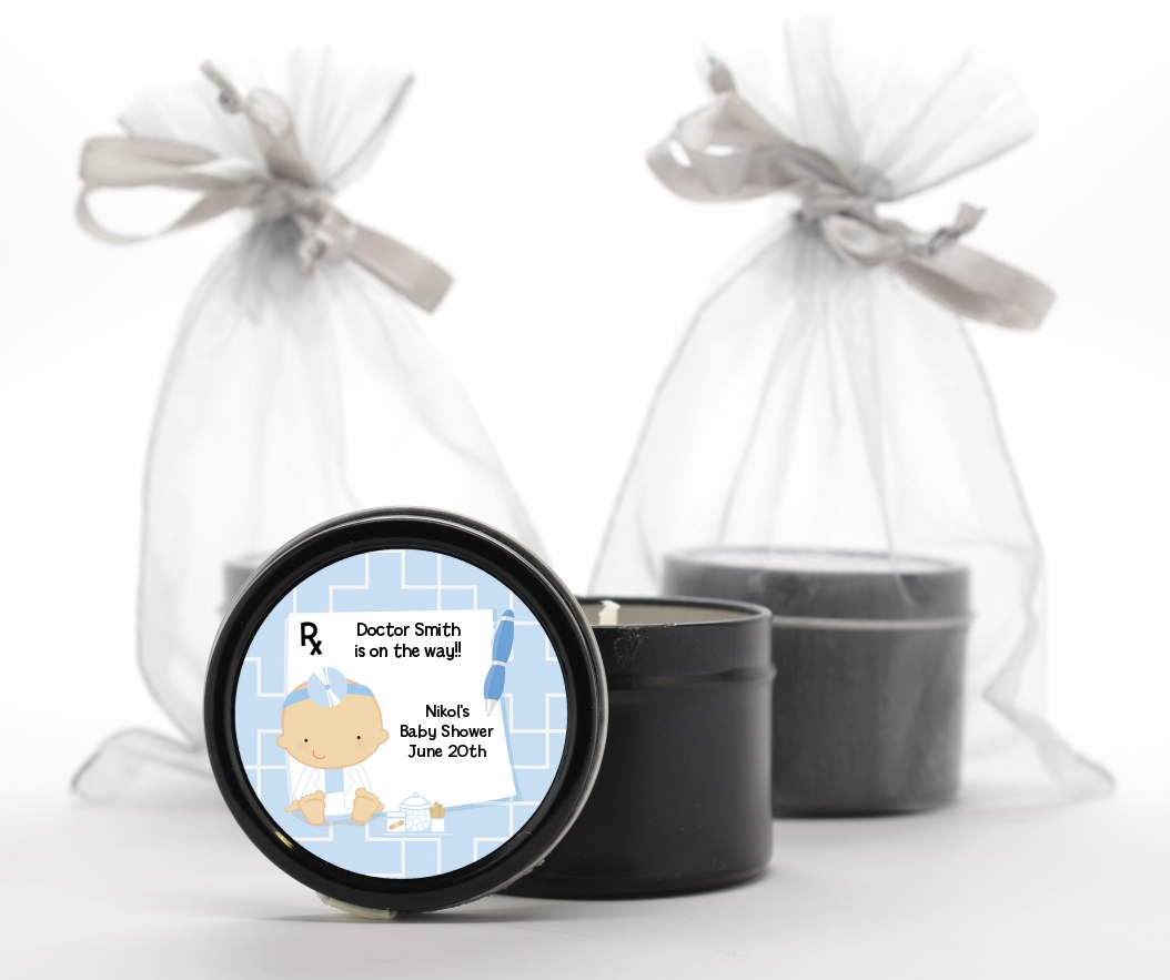  Little Doctor On The Way - Baby Shower Black Candle Tin Favors Caucasian