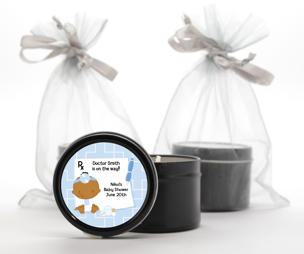  Little Doctor On The Way - Baby Shower Black Candle Tin Favors Caucasian