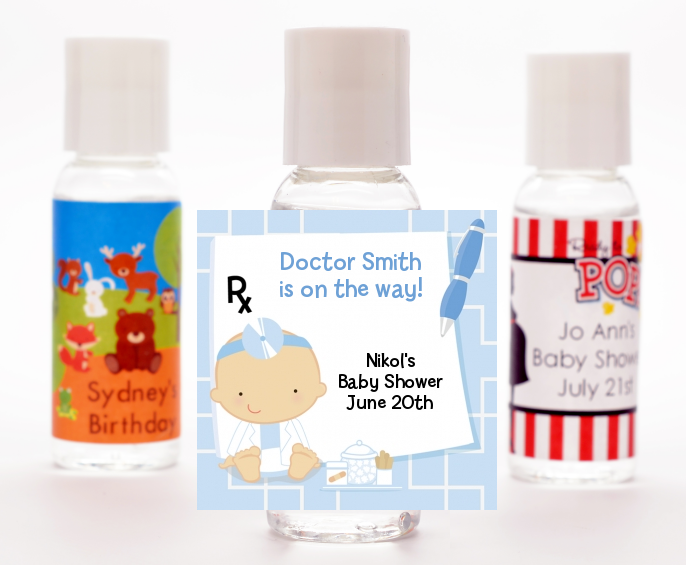  Little Doctor On The Way - Personalized Baby Shower Hand Sanitizers Favors Caucasian