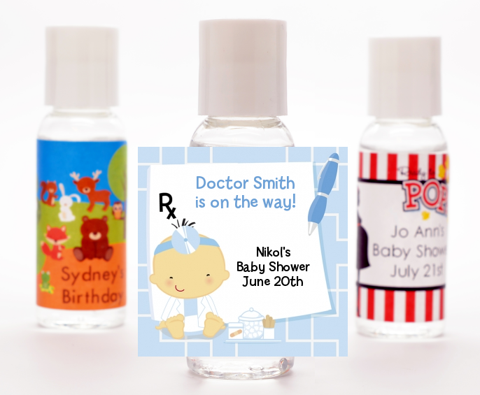  Little Doctor On The Way - Personalized Baby Shower Hand Sanitizers Favors Caucasian