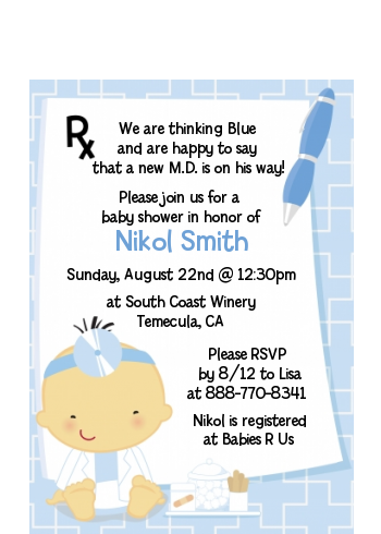  Little Doctor On The Way - Baby Shower Petite Invitations Caucasian