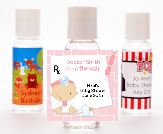  Little Girl Doctor On The Way - Personalized Baby Shower Hand Sanitizers Favors Caucasian