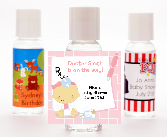  Little Girl Doctor On The Way - Personalized Baby Shower Hand Sanitizers Favors Caucasian