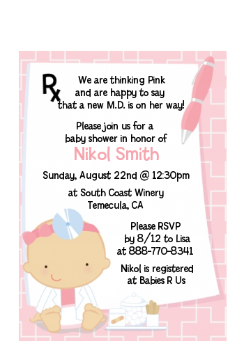  Little Girl Doctor On The Way - Baby Shower Petite Invitations Caucasian