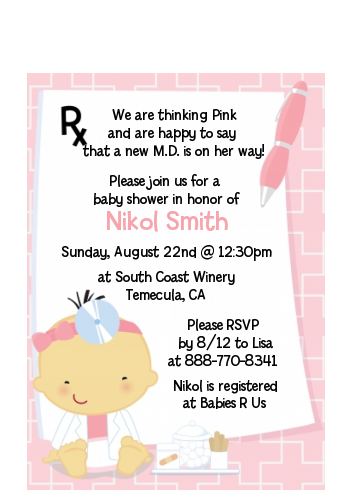  Little Girl Doctor On The Way - Baby Shower Petite Invitations Caucasian