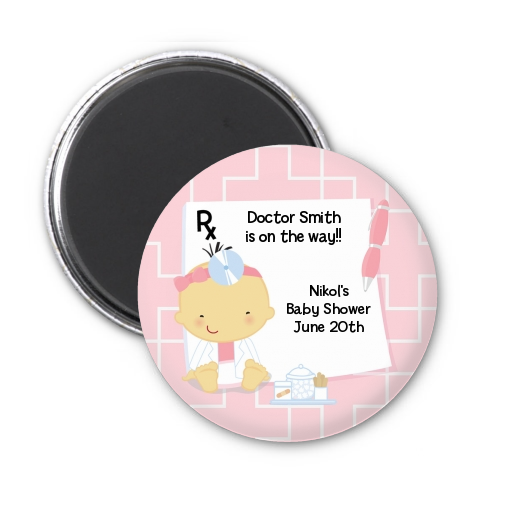  Little Girl Doctor On The Way - Personalized Baby Shower Magnet Favors Caucasian