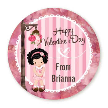  Little Girl - Round Personalized Valentines Day Sticker Labels Option 1