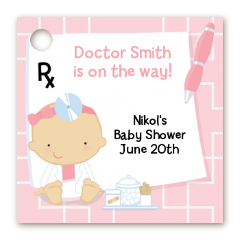  Little Girl Doctor On The Way - Personalized Baby Shower Card Stock Favor Tags Caucasian