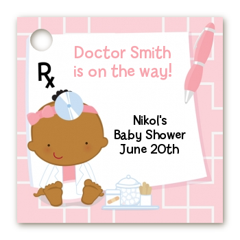  Little Girl Doctor On The Way - Personalized Baby Shower Card Stock Favor Tags Caucasian