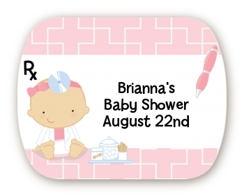  Little Girl Doctor On The Way - Personalized Baby Shower Rounded Corner Stickers Caucasian