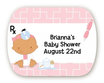  Little Girl Doctor On The Way - Personalized Baby Shower Rounded Corner Stickers Caucasian