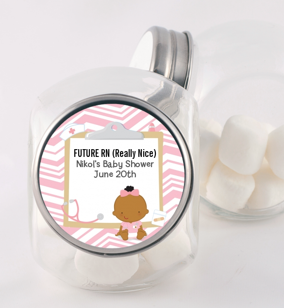  Little Girl Nurse On The Way - Personalized Baby Shower Candy Jar Caucasian