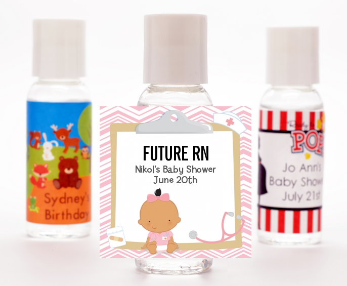  Little Girl Nurse On The Way - Personalized Baby Shower Hand Sanitizers Favors Caucasian