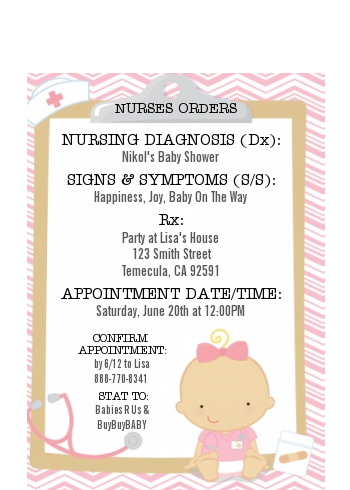  Little Girl Nurse On The Way - Baby Shower Petite Invitations Caucasian