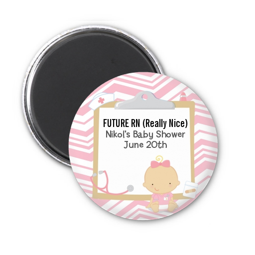  Little Girl Nurse On The Way - Personalized Baby Shower Magnet Favors Caucasian