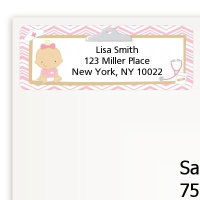  Little Girl Nurse On The Way - Baby Shower Return Address Labels Caucasian