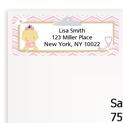  Little Girl Nurse On The Way - Baby Shower Return Address Labels Caucasian