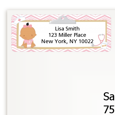  Little Girl Nurse On The Way - Baby Shower Return Address Labels Caucasian