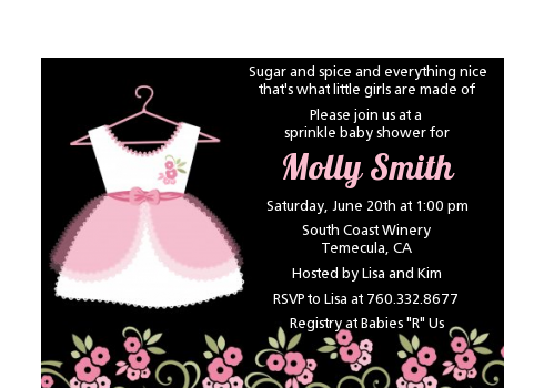  Little Girl Outfit - Baby Shower Petite Invitations Black Background