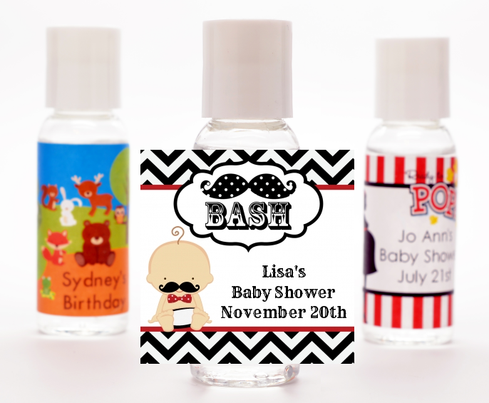  Little Man Mustache Black/Grey - Personalized Baby Shower Hand Sanitizers Favors African American