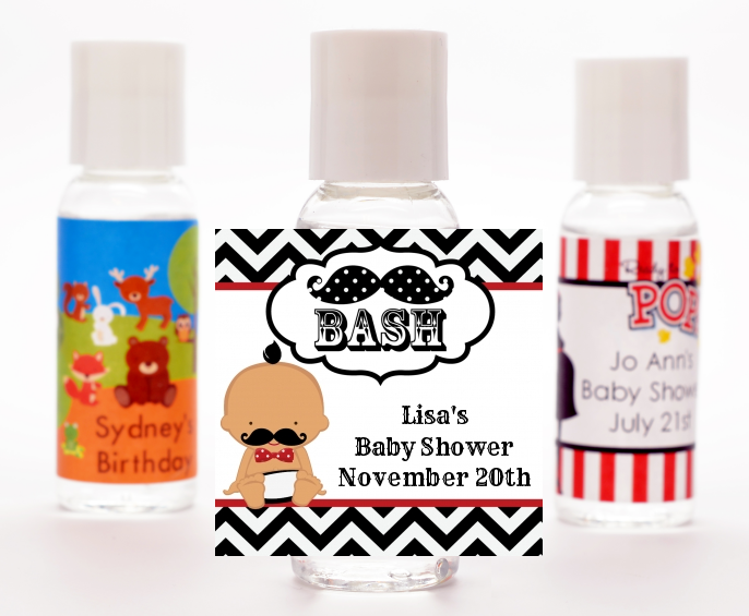  Little Man Mustache Black/Grey - Personalized Baby Shower Hand Sanitizers Favors African American