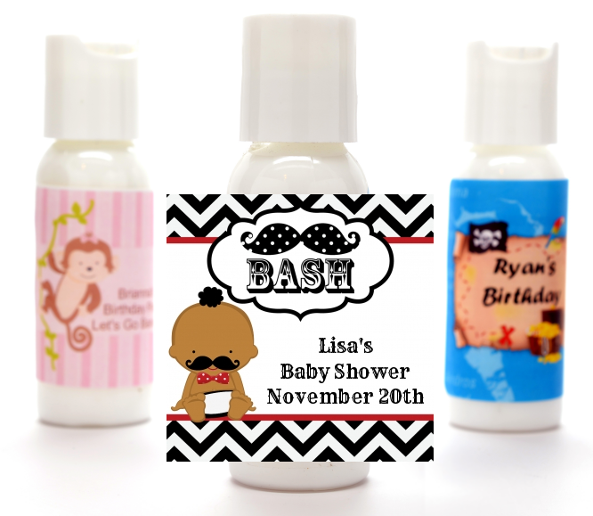  Little Man Mustache Black/Grey - Personalized Baby Shower Lotion Favors African American