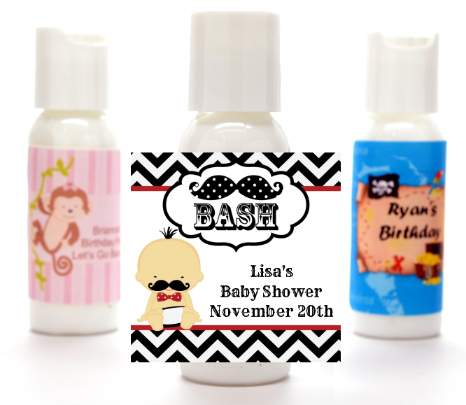  Little Man Mustache Black/Grey - Personalized Baby Shower Lotion Favors African American