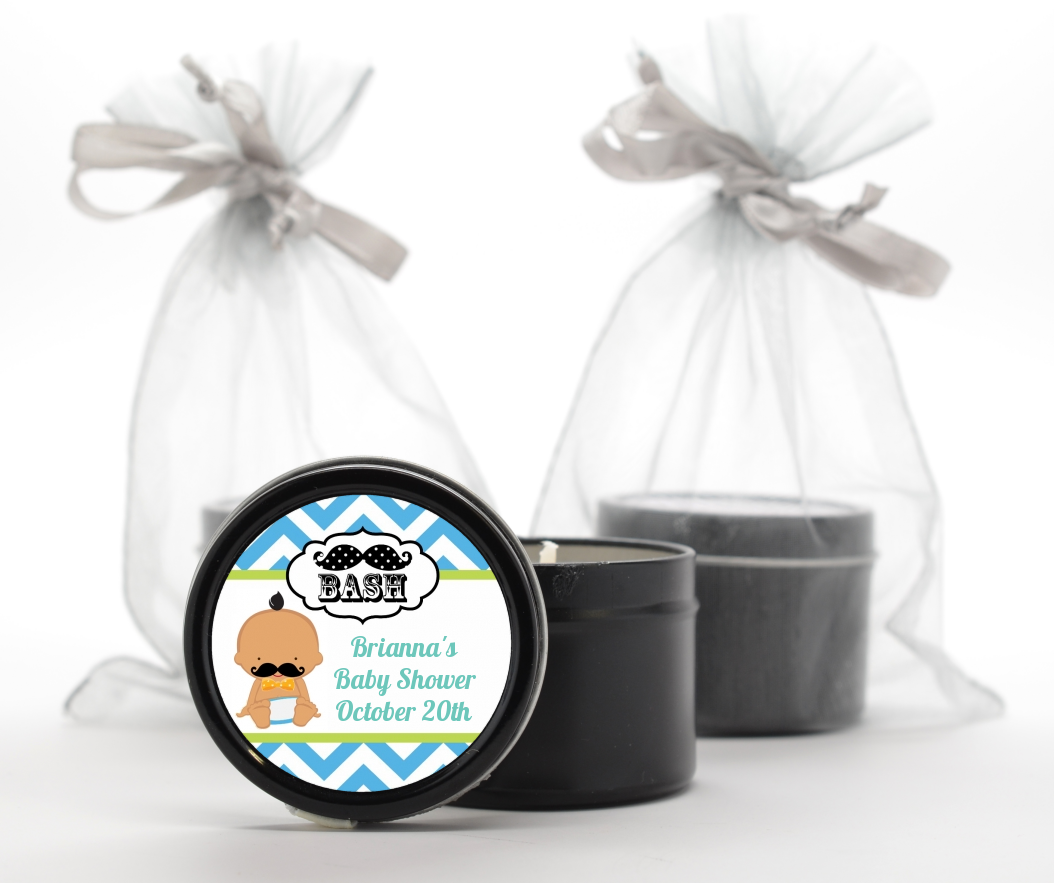 Personalized My Little Man Mustache Candle Tin Baby Shower Birthday Favor
