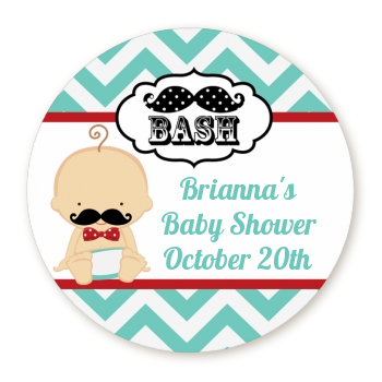  Little Man Mustache - Round Personalized Baby Shower Sticker Labels Caucasian