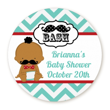  Little Man Mustache - Round Personalized Baby Shower Sticker Labels Caucasian
