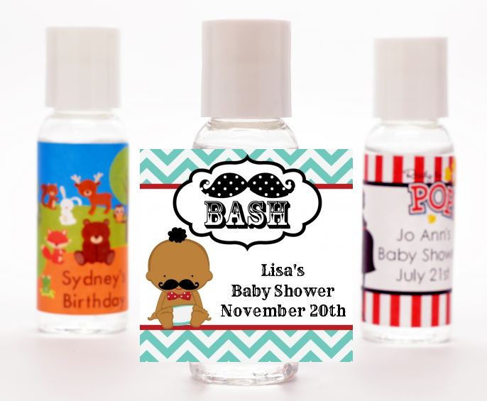  Little Man Mustache - Personalized Baby Shower Hand Sanitizers Favors African American