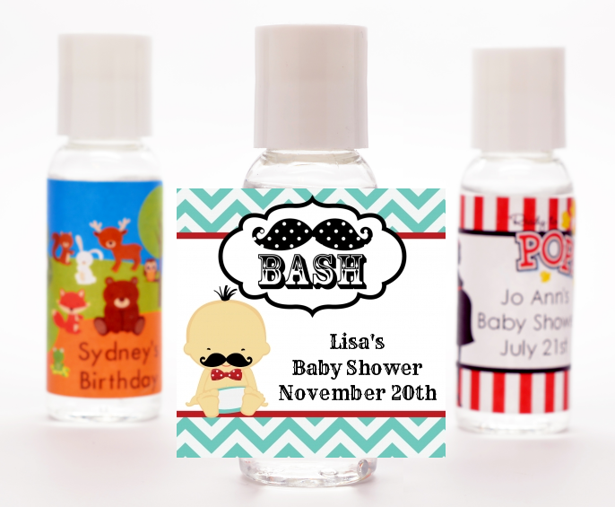  Little Man Mustache - Personalized Baby Shower Hand Sanitizers Favors African American