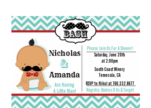  Little Man Mustache - Baby Shower Petite Invitations African American