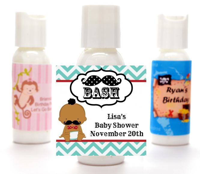  Little Man Mustache - Personalized Baby Shower Lotion Favors African American