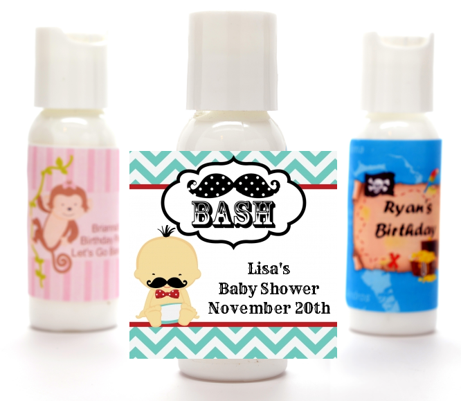  Little Man Mustache - Personalized Baby Shower Lotion Favors African American