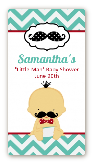  Little Man Mustache - Custom Rectangle Baby Shower Sticker/Labels Caucasian Boy