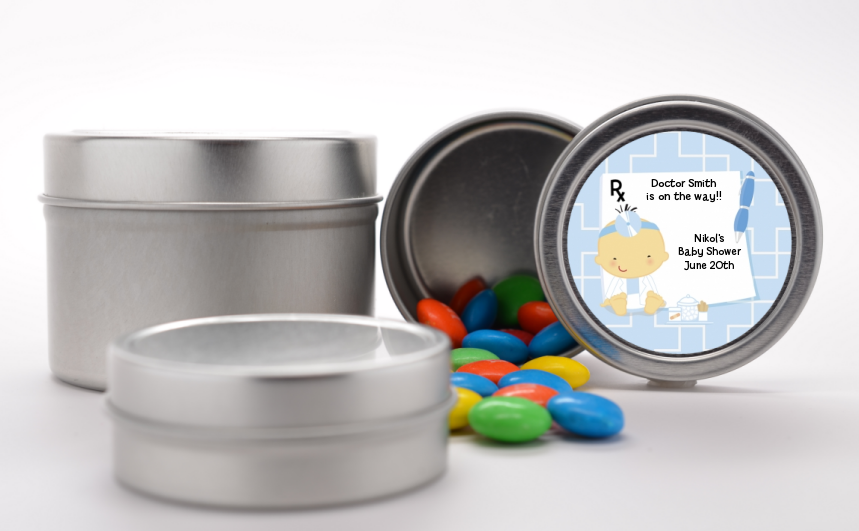  Little Doctor On The Way - Custom Baby Shower Favor Tins Caucasian