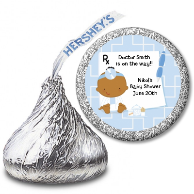  Little Doctor On The Way - Hershey Kiss Baby Shower Sticker Labels Caucasian