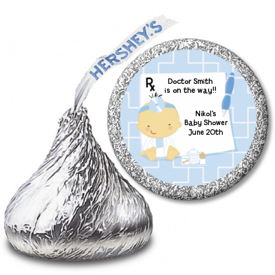  Little Doctor On The Way - Hershey Kiss Baby Shower Sticker Labels Caucasian