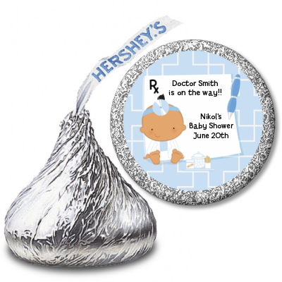  Little Doctor On The Way - Hershey Kiss Baby Shower Sticker Labels Caucasian