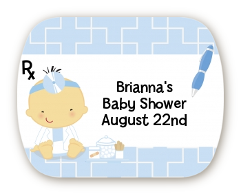  Little Doctor On The Way - Personalized Baby Shower Rounded Corner Stickers Caucasian