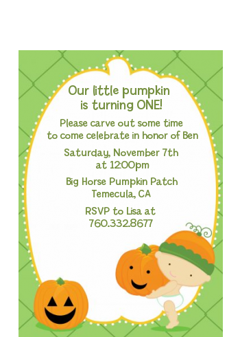 Little Pumpkin Caucasian - Birthday Party Petite Invitations