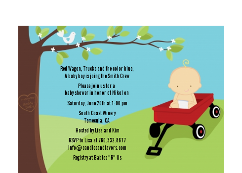  Little Red Wagon - Baby Shower Petite Invitations African American