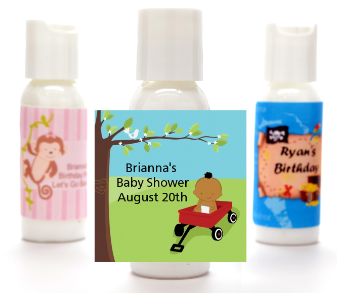  Little Red Wagon - Personalized Baby Shower Lotion Favors African American