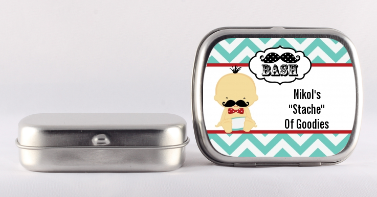  Little Man Mustache - Personalized Baby Shower Mint Tins African American