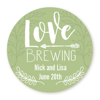  Love Brewing - Round Personalized Bridal Shower Sticker Labels 