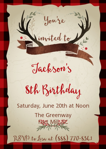 Lumberjack Buffalo Plaid - Birthday Party Invitations